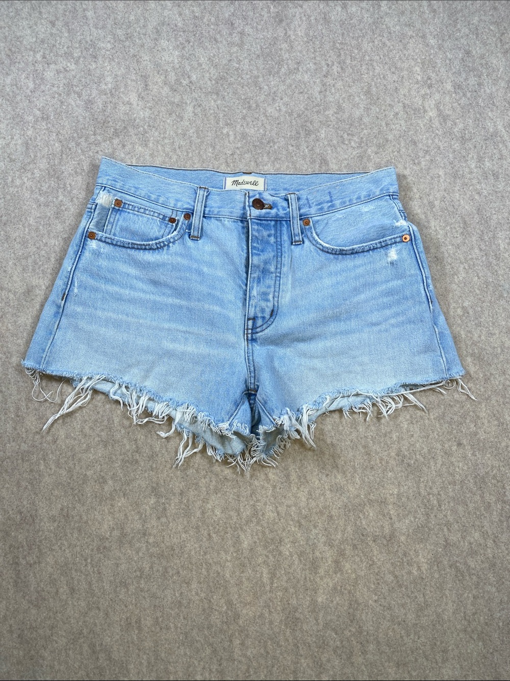 Madewell Relaxed Denim Shorts 26 Light Wash High Rise Distressed Raw Hem
